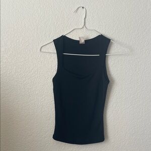 Vintage Black Stretchy Tank with Square Neckline
